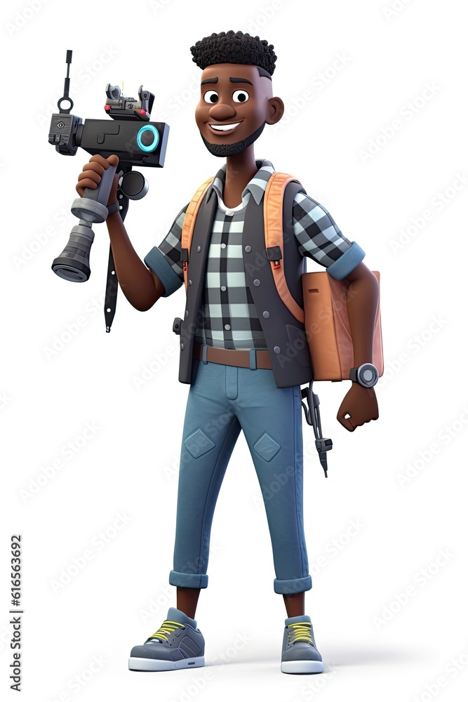 Black Male Vlogger Isolated White Backdrop Charming With Copy Space Generative AI Black Male Vlogger Isolated White Backdrop Charming With Copy Space Generative AI
