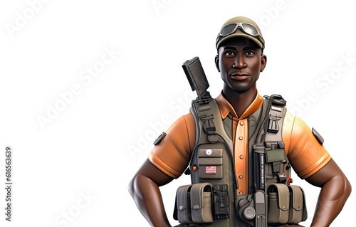 Black Man Soldier Isolated White Background Charming With Copy Space Generative AI