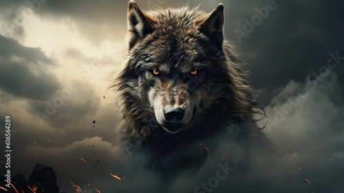 a wolf with smoke and flames © sam