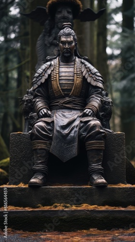 a statue of a man sitting on a rock