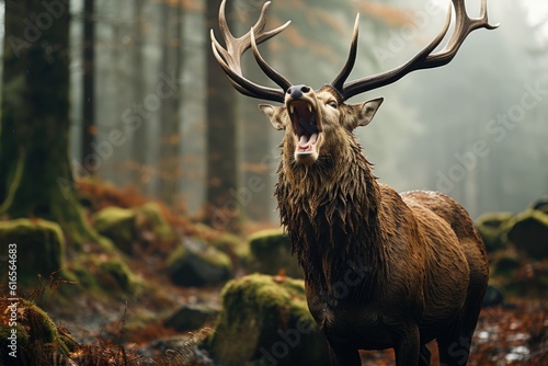 a deer with antlers in the woods