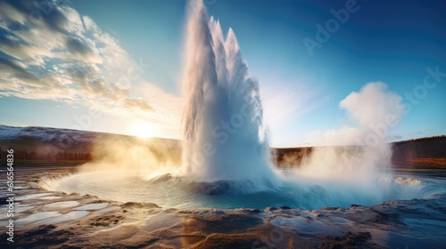 Canvas-taulu a geyser erupting in a lake