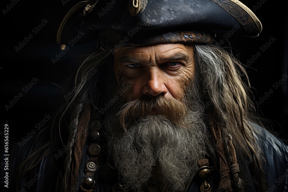 Fototapeta premium a man with a beard and mustache wearing a pirate hat