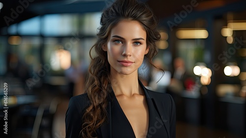 a woman in a black suit