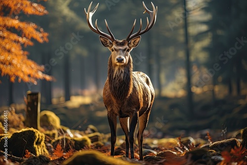 a deer with antlers standing in the woods