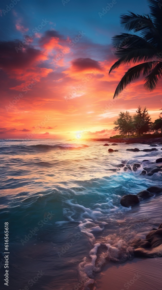 Insane Seascape. Shot from an Island, Sunset and Palms, Exotic and Tropical Vibes. Insane Seascape. Shot from an Island, Sunset and Palms, Exotic and Tropical Vibes.