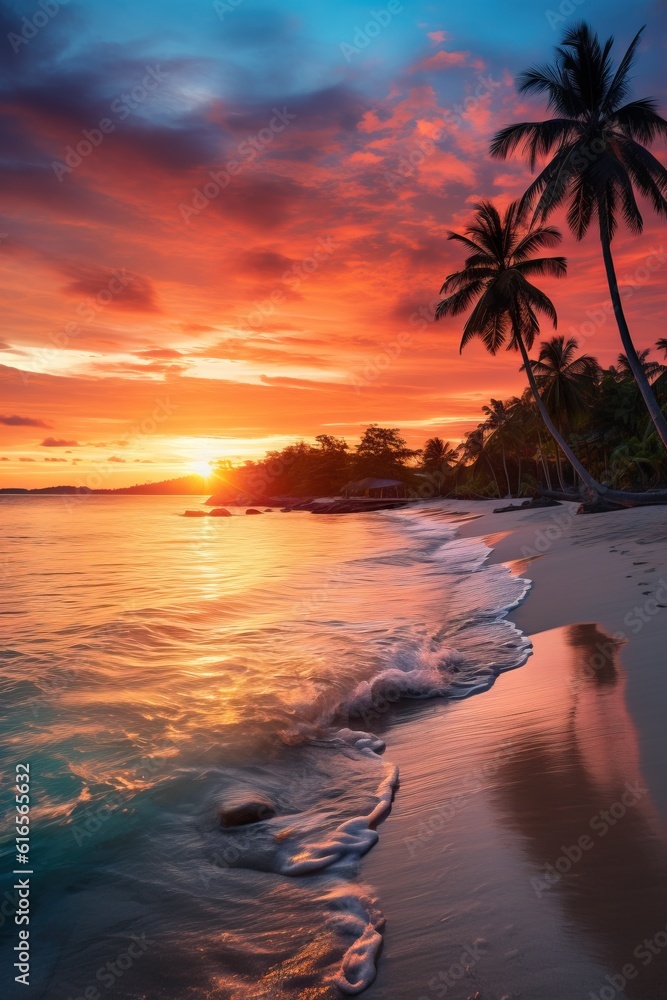 Insane Seascape. Shot from an Island, Sunset and Palms, Exotic and Tropical Vibes.