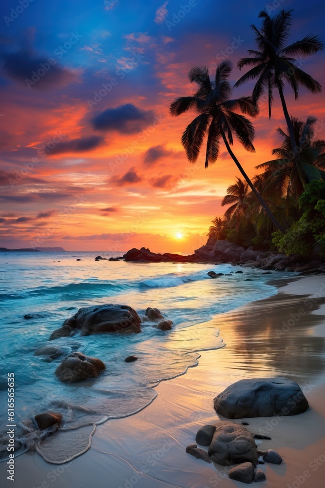 Insane Seascape. Shot from an Island, Sunset and Palms, Exotic and Tropical Vibes.