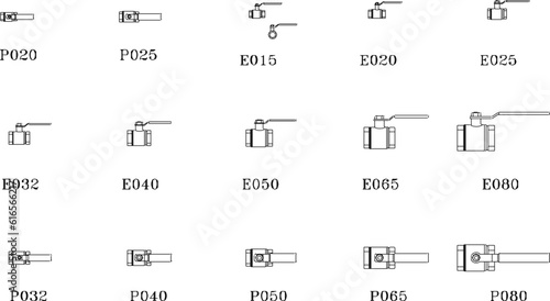 Vector illustration sketch of detailed technical design of stop faucet iron metal ball valve 