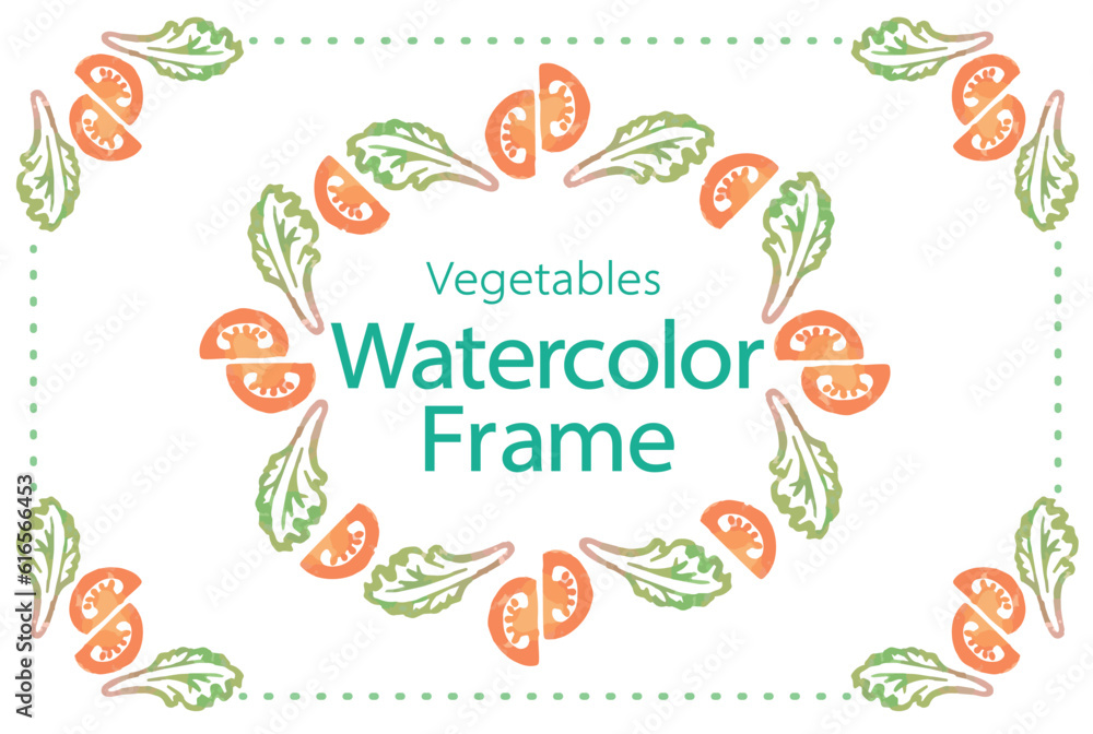 おしゃれな野菜の水彩風イラスト。フレームを使ったデザイン・テンプレート。ベクター素材だからデザインに使いやすい。 おしゃれな野菜の水彩風イラスト。フレームを使ったデザイン・テンプレート。ベクター素材だからデザインに使いやすい。