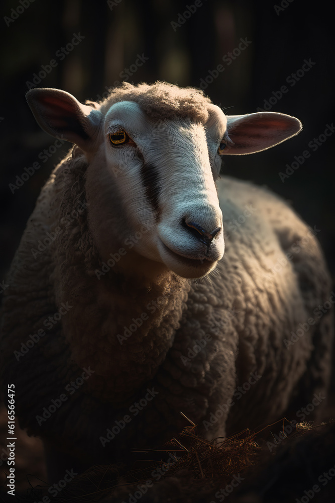 Portrait of Lamb Dramatic and Cinematic Lighting Photography, Generative AI