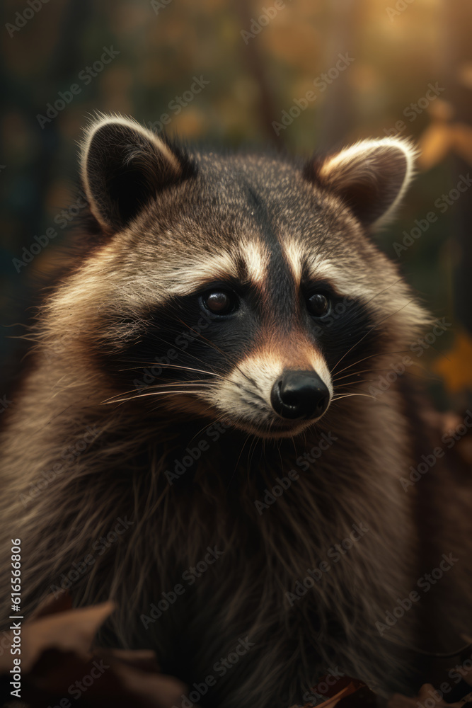 Portrait of Raccoon Dramatic and Cinematic Lighting Photography, Generative AI