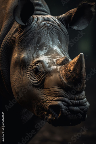 Portrait of Rhinoceros Dramatic and Cinematic Lighting Photography, Generative AI