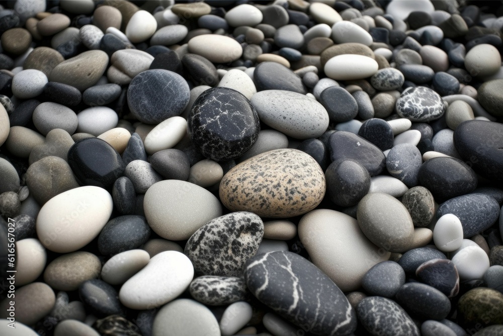 Abstract background with dry beautiful stones or pebbles, selective focus. AI generated, human enhanced. Abstract background with dry beautiful stones or pebbles, selective focus. AI generated, human enhanced.