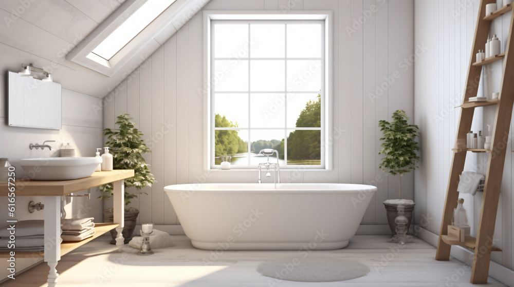 White cozy bathroom interior, farmhouse style p1 White cozy bathroom interior, farmhouse style p1