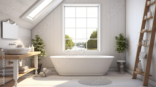 White cozy bathroom interior  farmhouse style p1