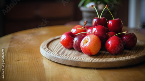 Close-up of fresh cherries on a table