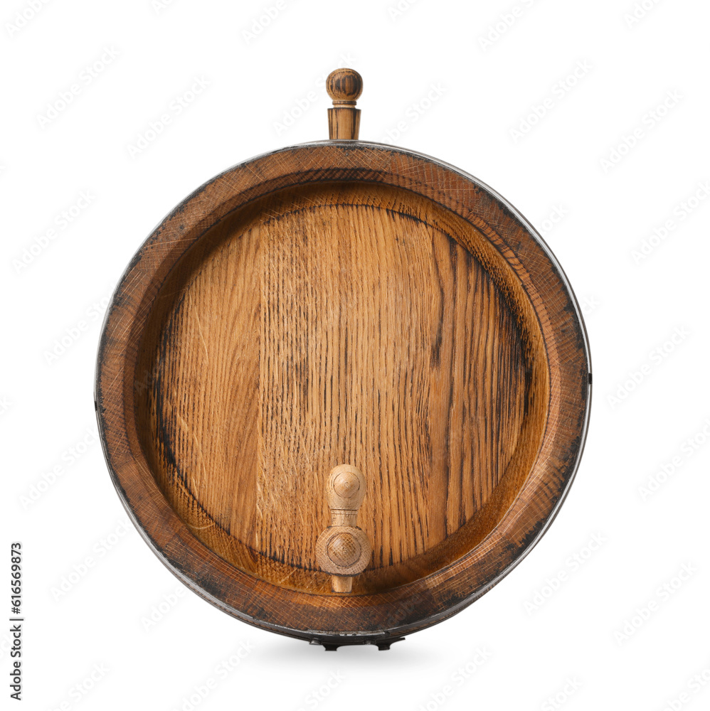 Fototapeta premium One wooden with tap barrel isolated on white