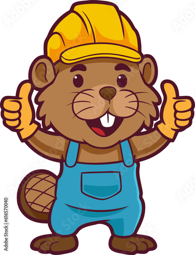 Beaver Handyman Cartoon Mascot Two Thumbs Up