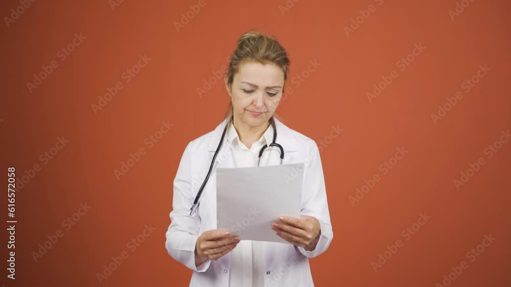 The doctor examining the paperwork is thoughtful. The doctor examining the paperwork is thoughtful.