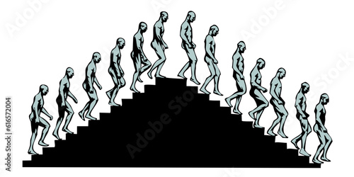 male figure climbing up stairs then descending