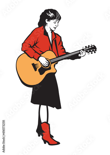 woman country guitar player vector illustration