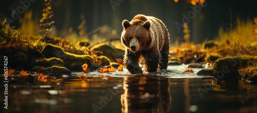 Bear walking down stream created with Generative AI Technology, ai, generative © Wildcat93