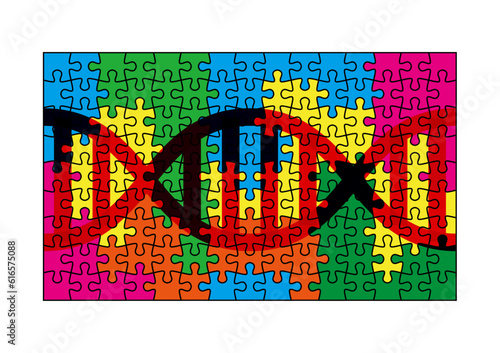 遺伝子組み換えのイメージイラスト。DNA鑑定はまるでパズルです。