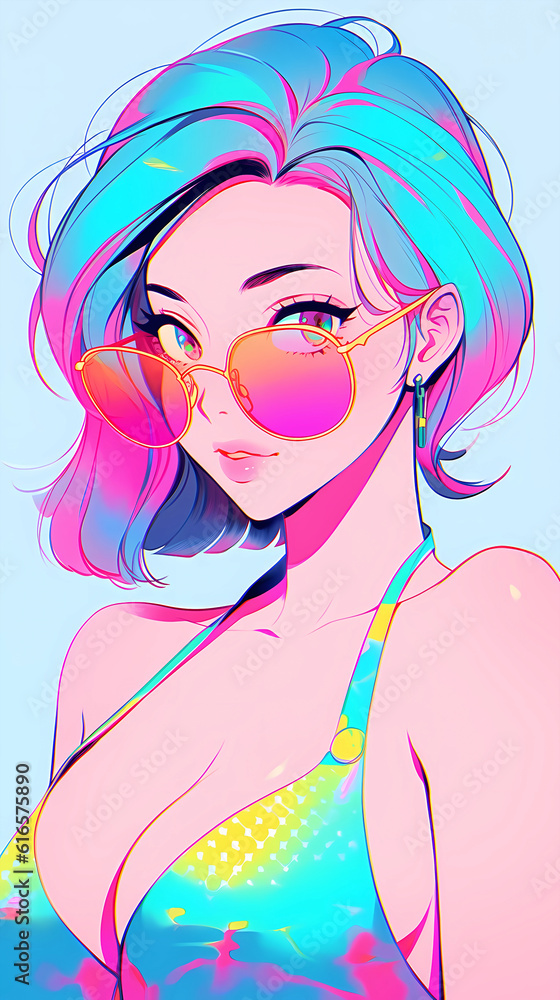 hand drawn cartoon anime cool swimsuit girl illustration in summer hand drawn cartoon anime cool swimsuit girl illustration in summer