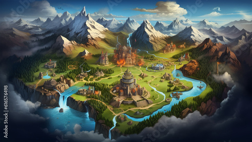 fantasy map game board illustration adventure element, generative ai