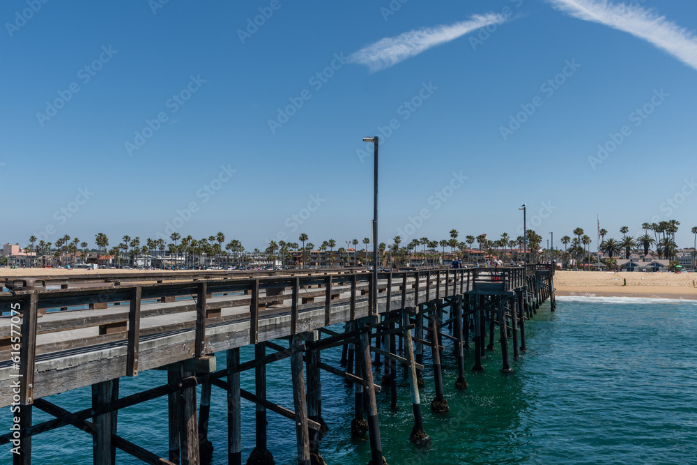 Scenic Balboa Pier vista on a beautiful sunny summer day, Newport Beach, Southern California