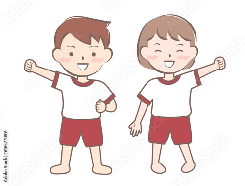 体操服の子供たち　全身　素足　裸足