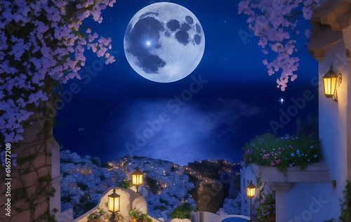 Romantic date place with full moon  Generative AI Illustration.