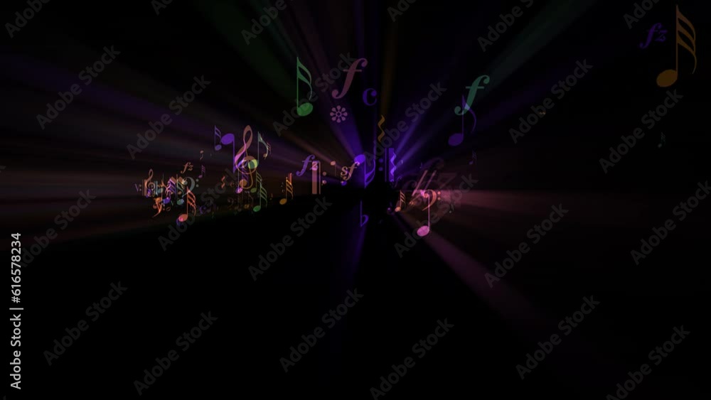 Musical Fantasy - Flying Notes - Rainbow Particles - Light Rays - Colorful animation loop for musical background, logo, title, revealer, intro, transition compositions