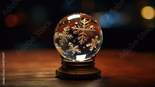 Glass ball with snowflakes representing different eras. Created with Generative AI technology