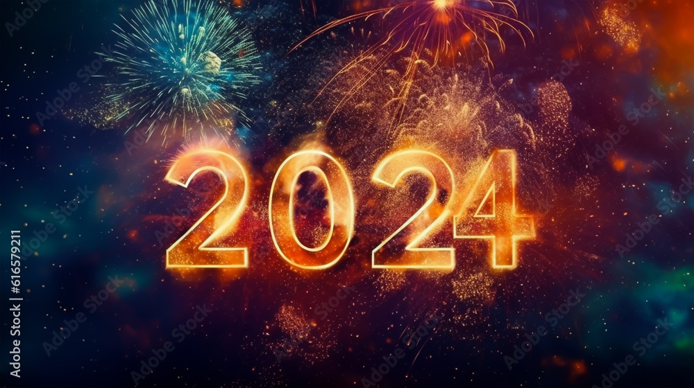 Happy New Year 2024 celebration background with fireworks Happy New Year 2024 celebration background with fireworks