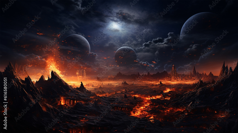 Planet Destruction Painting Illustration Background, Genertaive AI