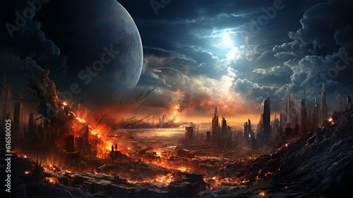 Planet Destruction Painting Illustration Background, Genertaive AI