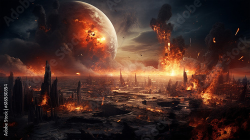 Planet Destruction Painting Illustration Background, Genertaive AI