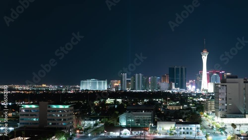 Las Vegas Night Skyline Cityscape Time Lapse Tilt Up Nevada USA