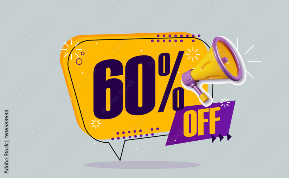 sixty percent off banner for promotions and discounts.
