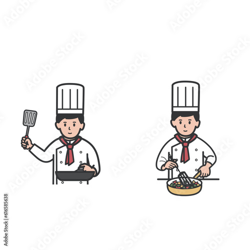 料理をする男性シェフのイラスト