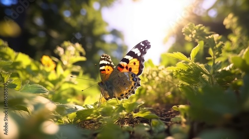 butterfly in the garden at  sunny morning 
