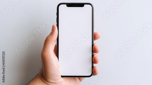 Closeup Hand holding smartphone. Generative Ai