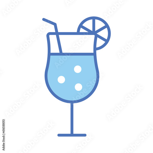 A glass of fresh drink with piece of lemon showing concept icon of cocktail