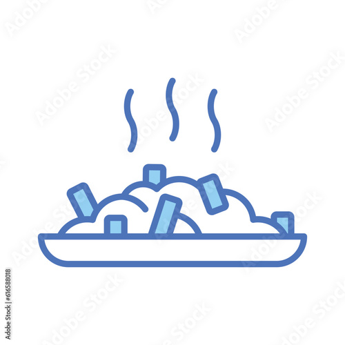 Poutine icon traditional quebec meal with french fries gravy and cheese curds, Vector illustration isolated on white background