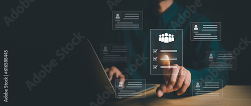 HR Human resources Recruitment Team Staff management Business concept. Relationship Management, with global structure Human Resources HR management recruitment employment headhunting concept.