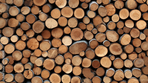 Natural wooden background,closeup of chopped firewood. Firewood stacked and prepared for winter Pile of wood logs. Generative Ai