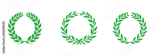 Set of green laurel wreath logo template vector icon illustration design