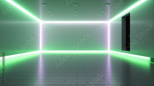 Minimal 3D Led light in a White Room, Abstract shine silver cylinder pedestal podium. Sci-fi white empty room concept with semi circle glowing neon lighting. Vector rendering 3d shape, Product display